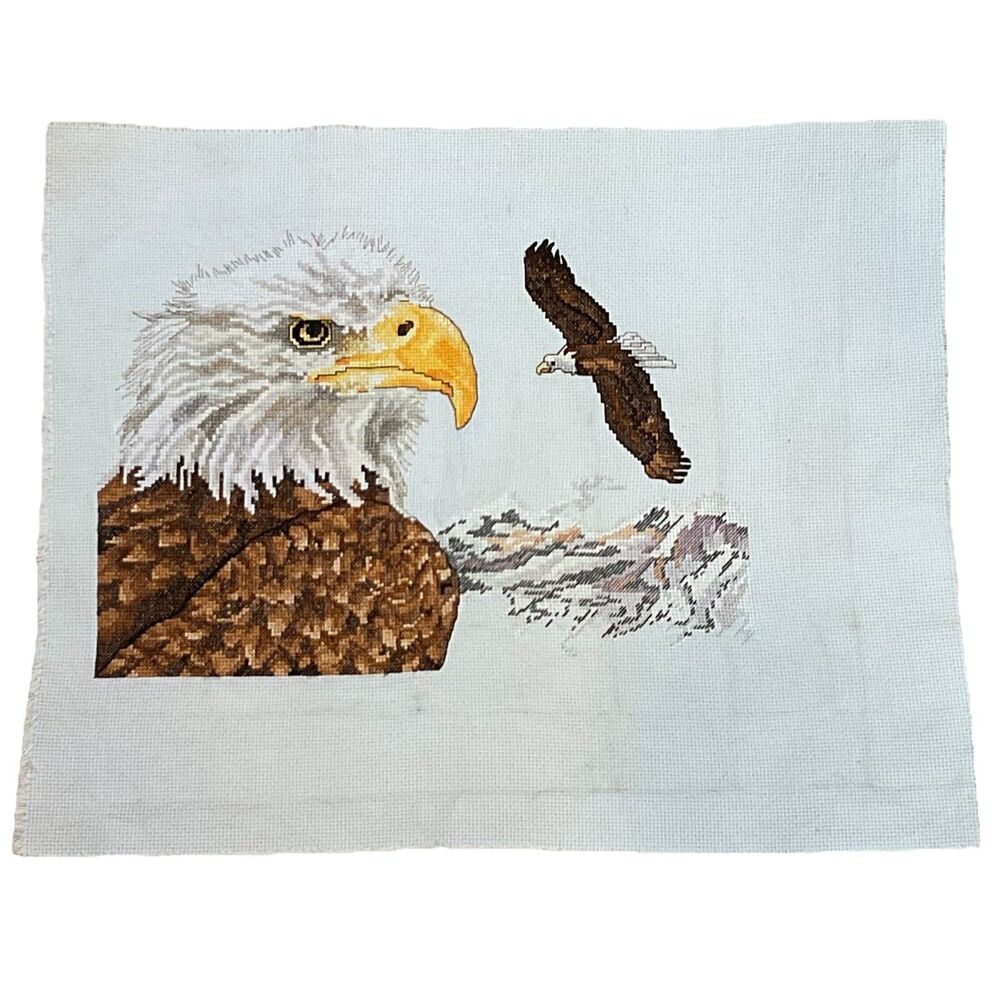 Bald Eagle Cross Stitch Completed Unframed United States Birds Raptors USA